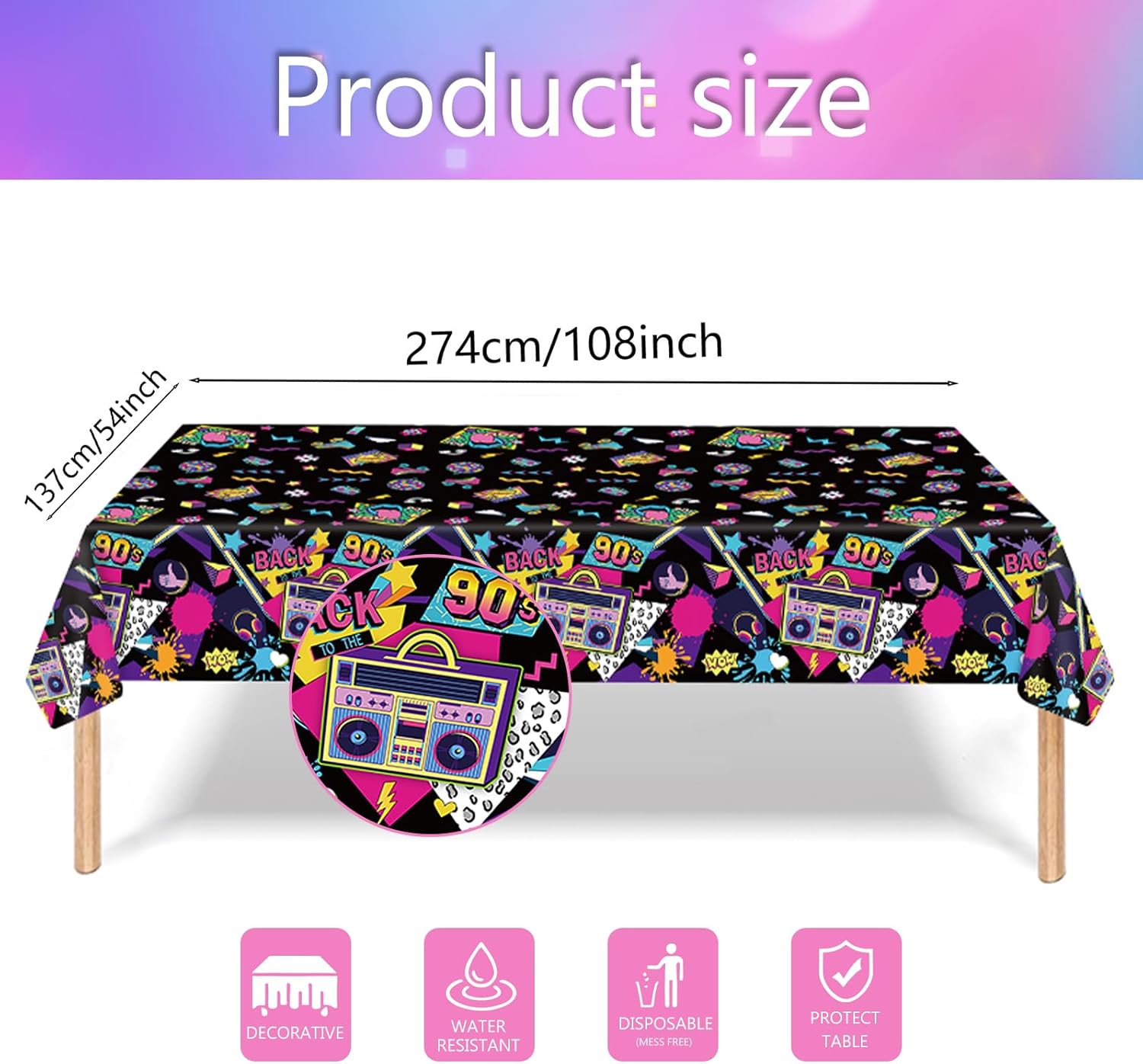 90s Party Decorations Back To The 90's Birthday Party Supplies, 172pcs Tableware - Plates, Napkins, Cups, Cutlery, Tablecloth, Banner, Hanging Swirls, Cupcake Toppers for 90s 1990s Retro Hip-Hop Party