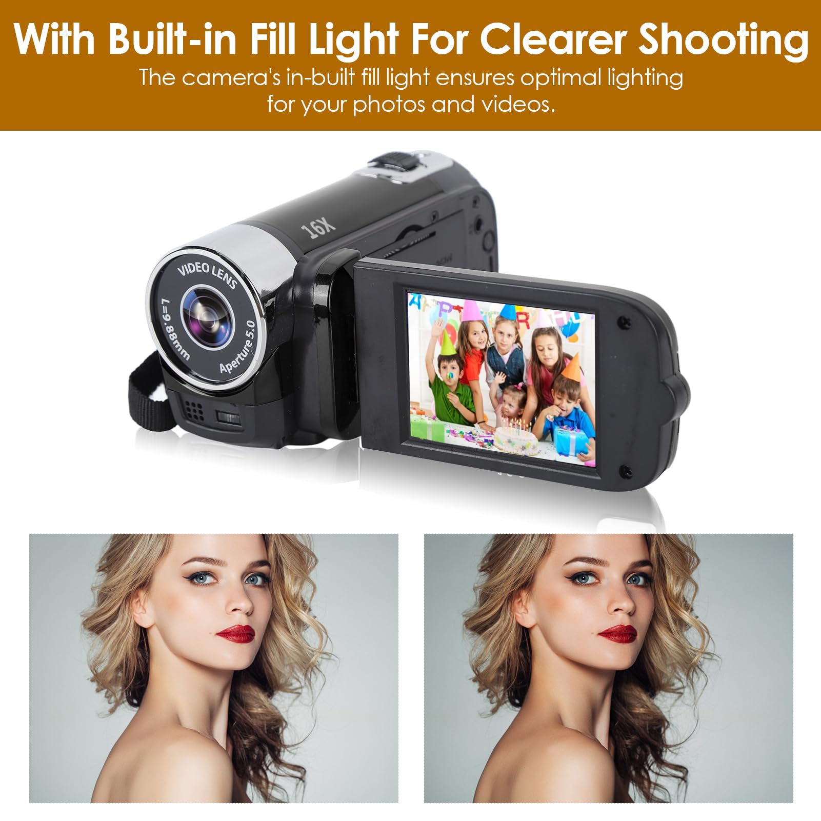 Video Camera for Vlogging 1080P Full HD Camcorder, 16MP 16X Digital Zoom, 2.7in TFT Rotatable Screen - Image 3
