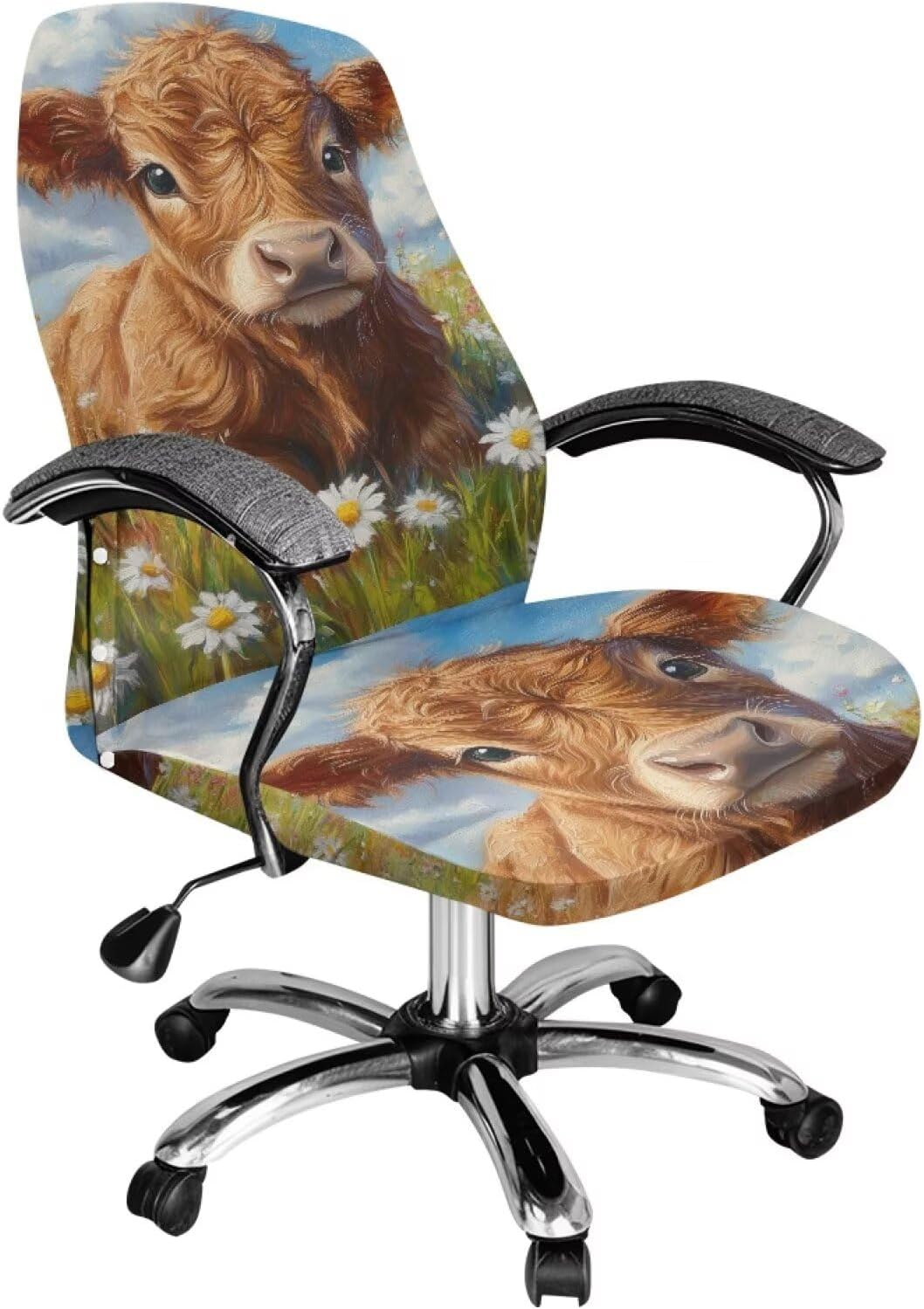Cute Cow Floral Office Chair Covers Soft Computer Chair Cover Universal Rotating Desk Chair Stretch Washable Executive Boss Chair Large