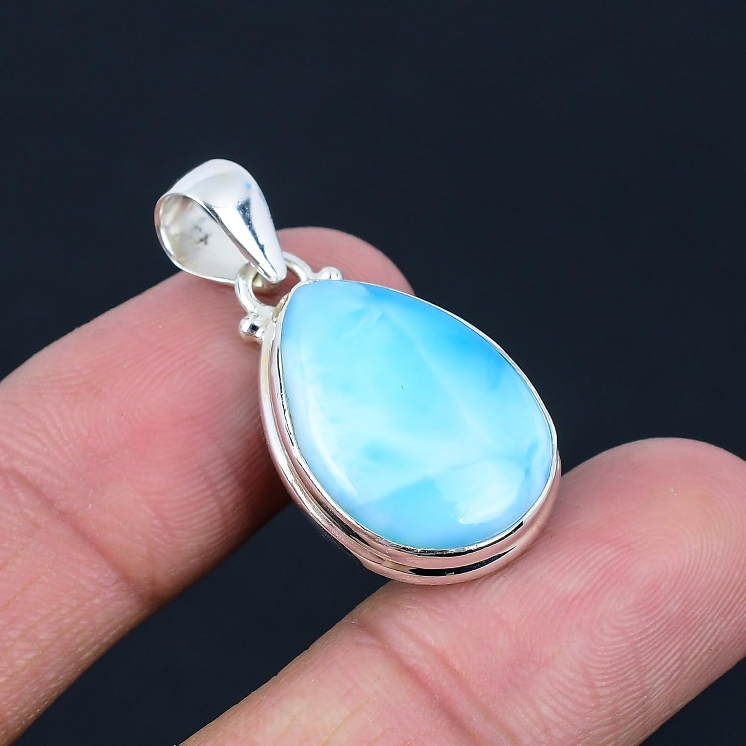 24X16 MM Pear Shape Larimar Gemstone 925 Sterling Silver Teardrop Pendant For Women