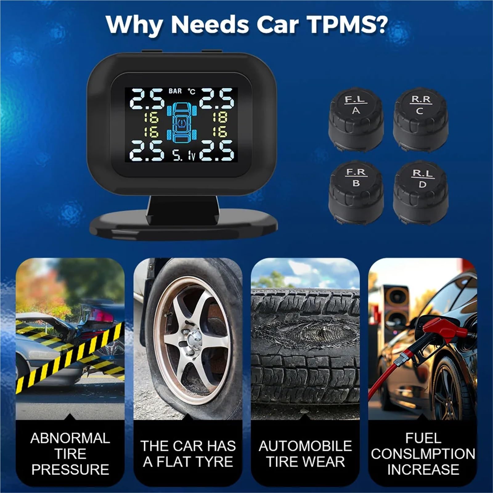 system kontroli ciśnienia w oponach Bezprzewodowy Wyświetlacz LCD USB TPMS System Monitorowania Ciśnienia W Oponach Samochodowych Automatyczne Systemy Alarmowe