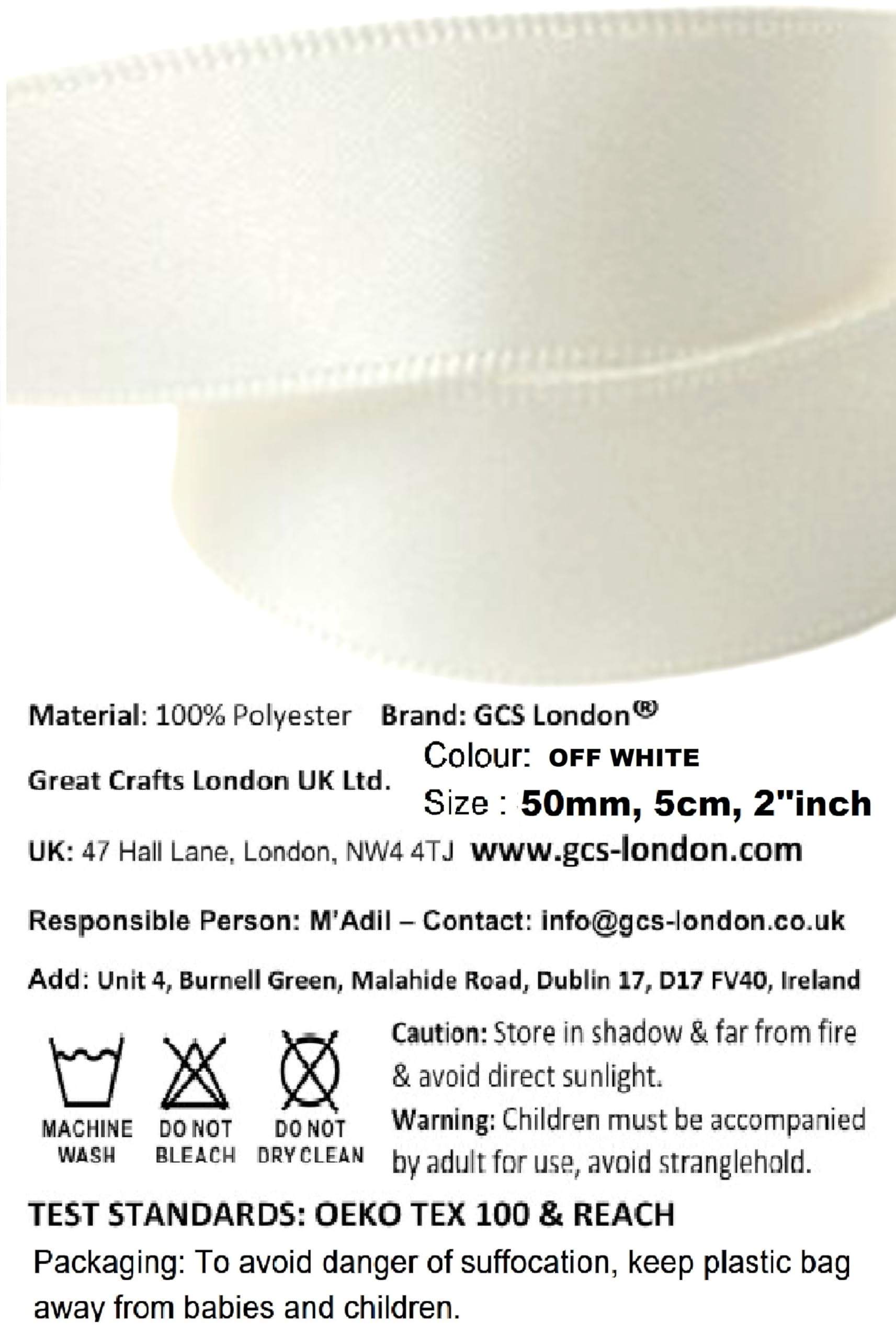 Double Sided Faced Satin Ribbon Size 50mm x 10 Meters (Off White) Perfect for Gifts Wrap Sew Party, Decorations Events Dress Wedding Christmas Crafts, Bows Car, DIY, Bouquets, Cake More - 3