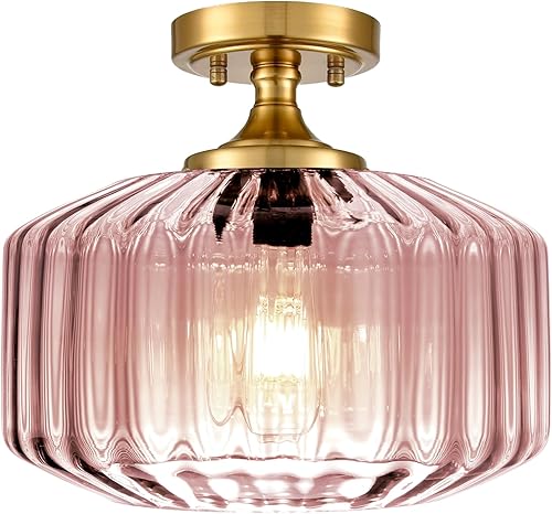 Miniatura 12 de Mid-Century - Lámpara de techo moderna dorada de montaje empotrado, lámpara de techo verde cerca del techo para entrada, pasillo, porche, pasillo,