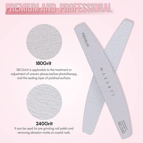 Miniatura 3 de Makartt Limas de uñas 180240 Grit Emery Boards para uñas, 10 limas profesionales de uñas de doble cara para preparación y pulido de uñas naturales,