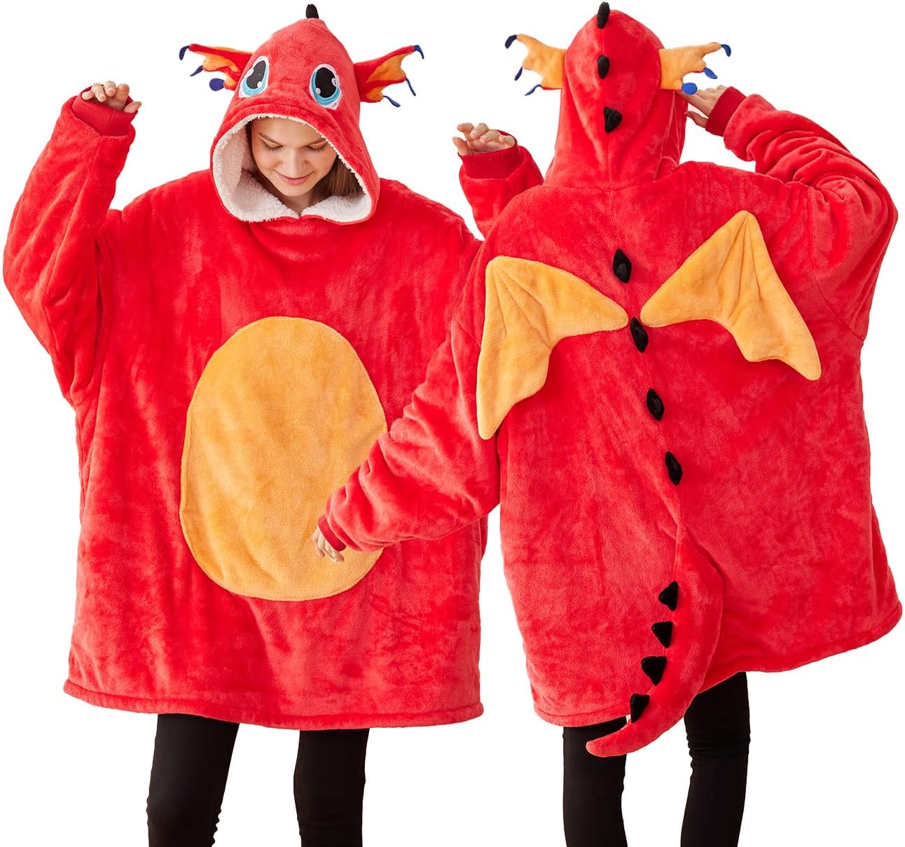 Laahoem Unisex Dragon Hoodie Men Women Oversize Animal Flannel Pullover Costume Soft Cozy Warm Adult Wearable Blanket Hooded