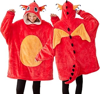 Laahoem Unisex Dragon Hoodie Men Women Oversize Animal Flannel Pullover Costume Soft Cozy Warm Adult Wearable Blanket Hooded