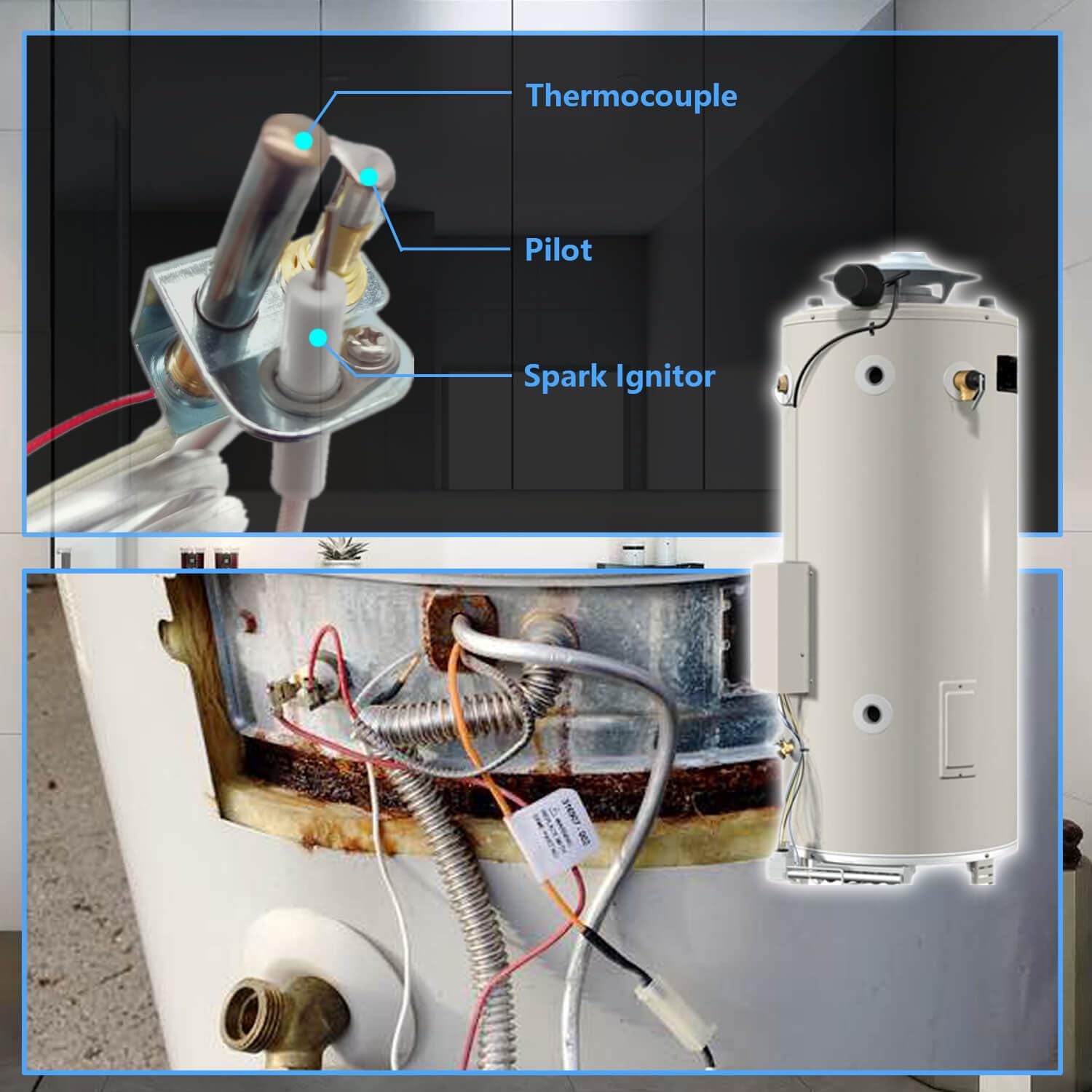 100112330 Water Heater Pilot Assembly Nat Gas Assembly with Thermopile Compatible with AO Smith, American, Whirlpool, State, Kenmore, Reliance Reliance Water Heater Replacement Parts 9007876 9007877