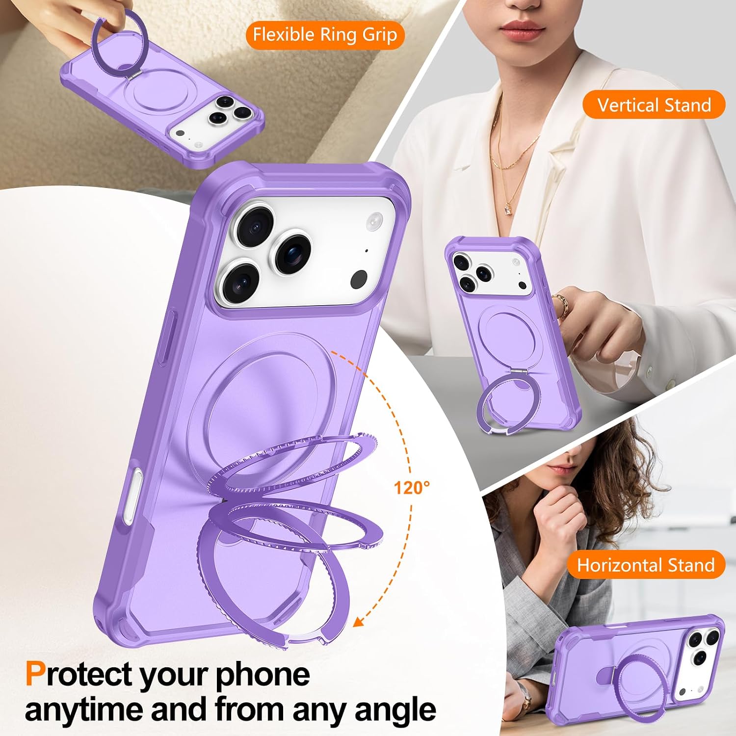 for iPhone 17 Pro Max Case 2025, [Magnetic Invisible Stand] [Compatible with MagSafe] [Military Grade Drop Protection] Slim Translucent Matte Back Shockproof Protective Cover, Purple Solid