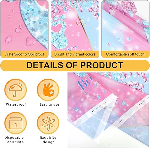 Miniatura 4 de PHOGARY Mantel de revelación de género para bebé, 3 piezas, decoración de revelación de género, mantel desechable rectangular de plástico rosa y