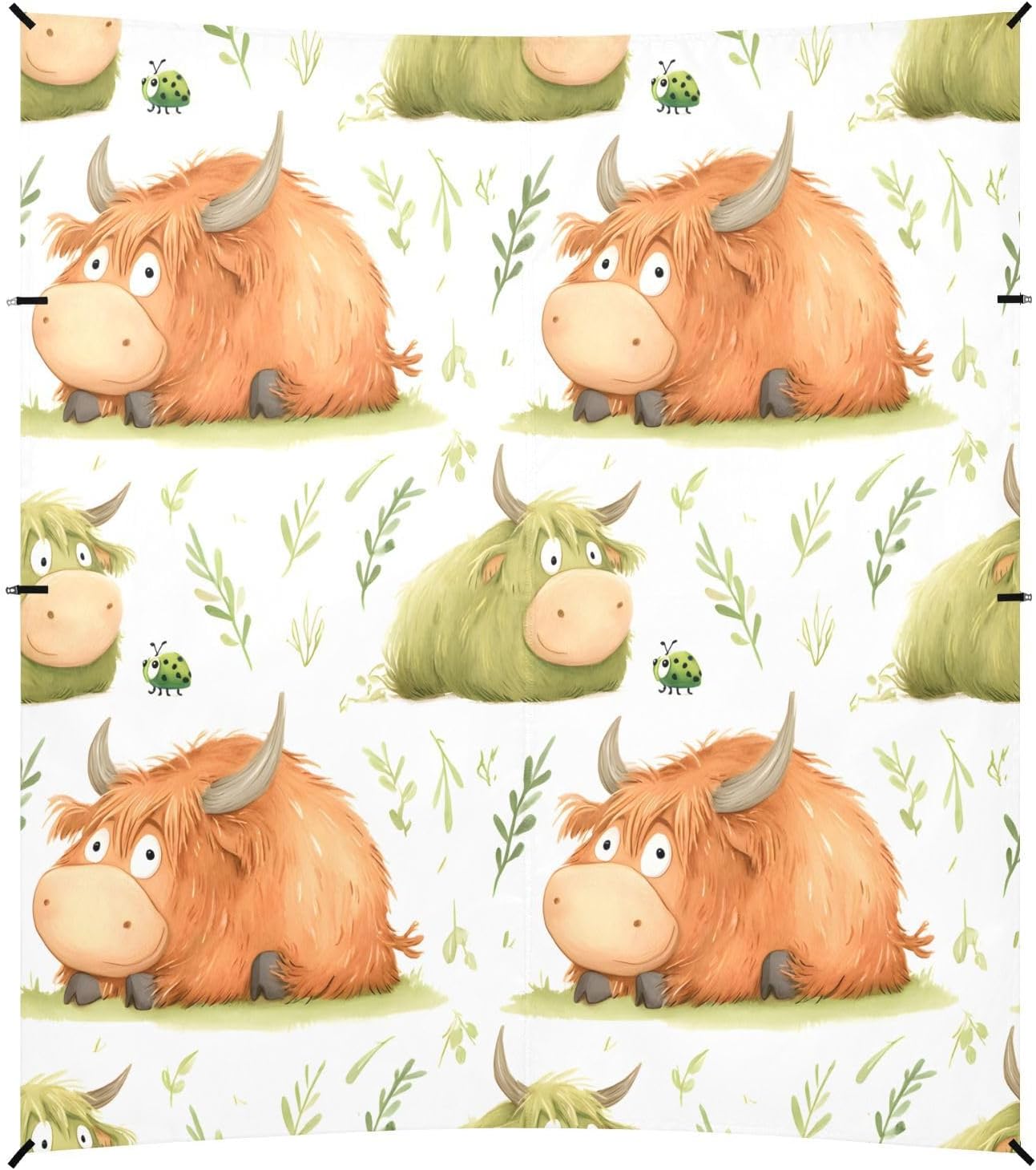 ALAZA Cute Calf Bull Yak Beach Tent Sun Shelter UPF50+ Protection Beach Shade Canopy w/ 4 Sandbags for Outdoor Camping, Fishing, Backyard Fun, Picnic, 10x9 ft