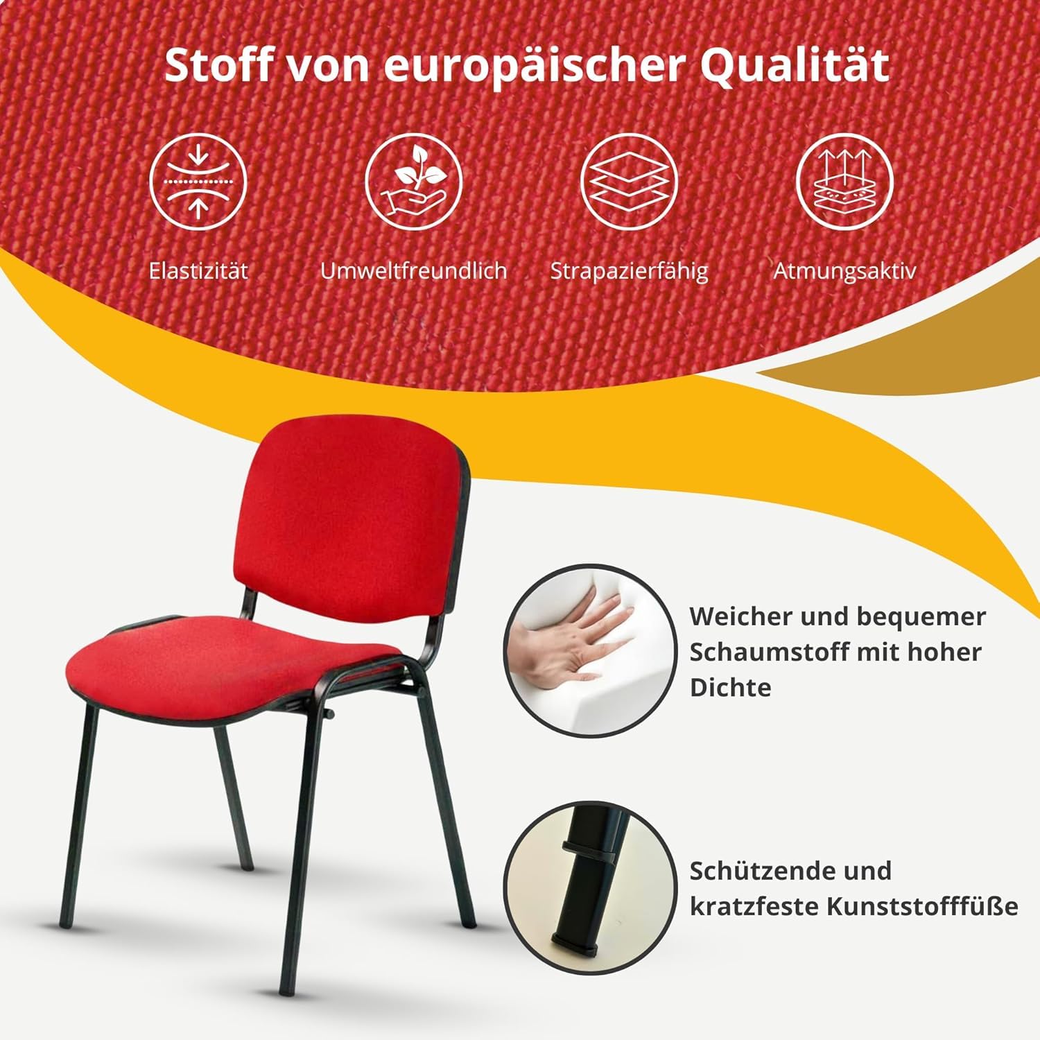 Topsit Besucherstühle 8er Set, stapelbare Konferenzstühle ohne Armlehnen, Stapelstühle mit Metallgestell, für Büro, Konferenz, Reception (Rot)