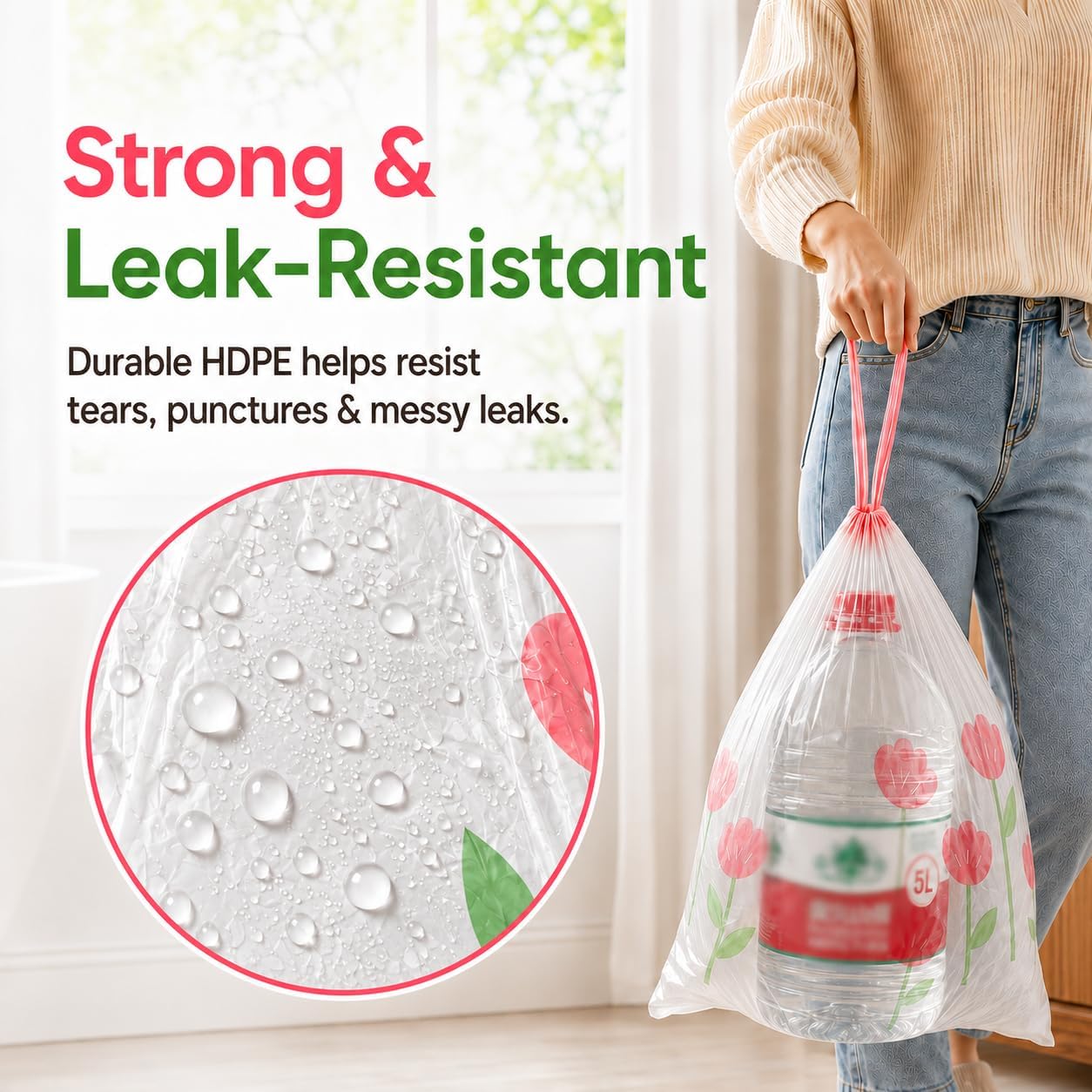 4 Gallon Trash Bags Drawstring - Unscented Small Garbage Bags 100 Count image 3
