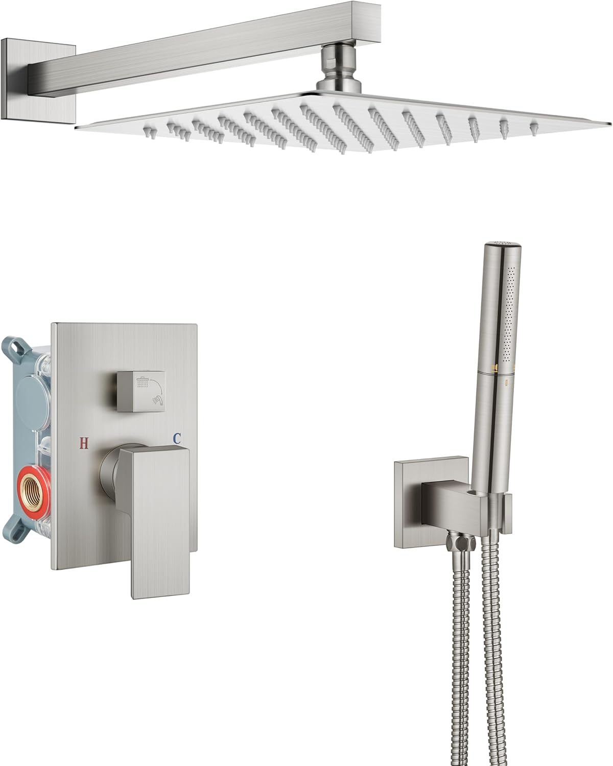 Aolemi Shower System with Rainfall Shower Head and Handheld Wall Mount,High Pressure Shower Faucet Set Fixture Combo with 2 in 1 Handheld Spray Rough-in Valve,12 Inch Shower Head Brushed Nickel