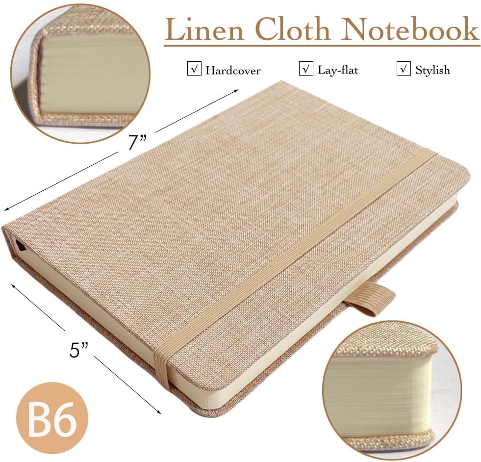 Linen Notebook, College Ruled, Hardcover, Lay Flat, B6, Small, 5x7, Thick, 100gsm, Pink, Journal for Writing image 4
