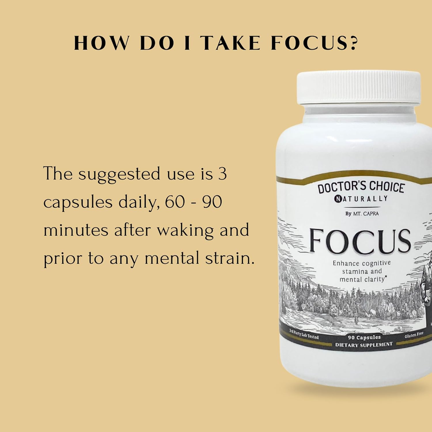Mt. Capra Focus | Elevate Cognitive Performance and Mental Clarity, Support Energy and Alertness, with Citicholine, Ashwagandha, Rhodiola, Green Tea Extract | 90 Capsules