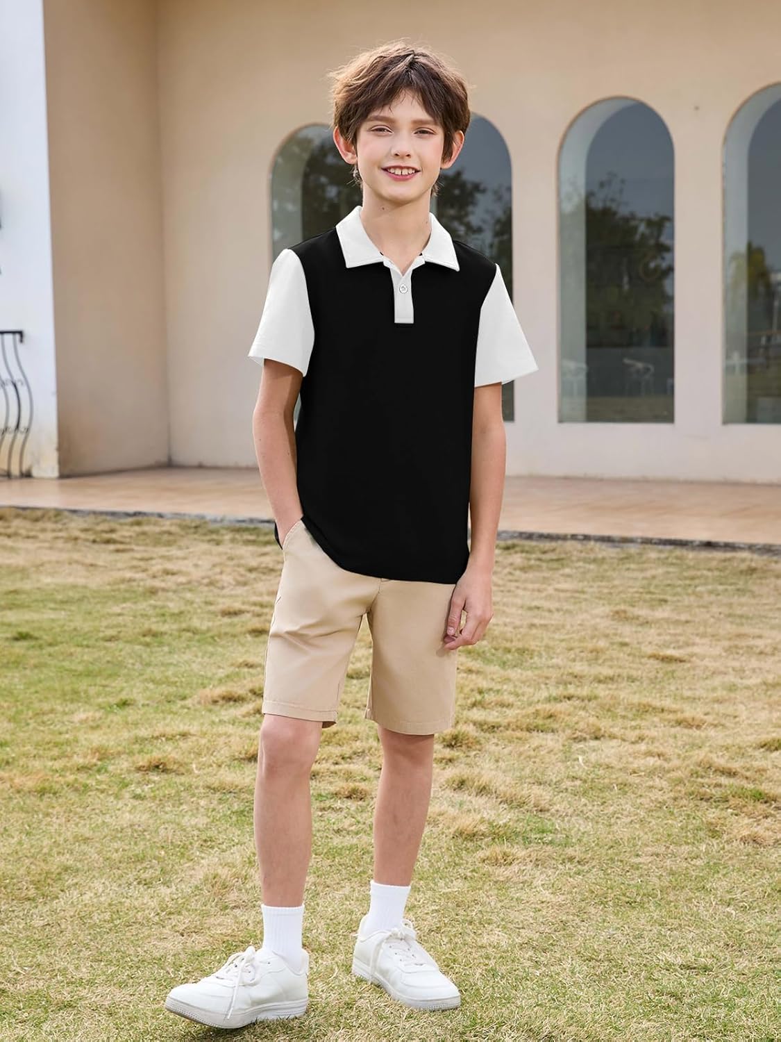Haloumoning Boys Short Sleeve Polo Shirt Kids Color Block Collared School Uniform Shirts 5-14 Years - Image 4