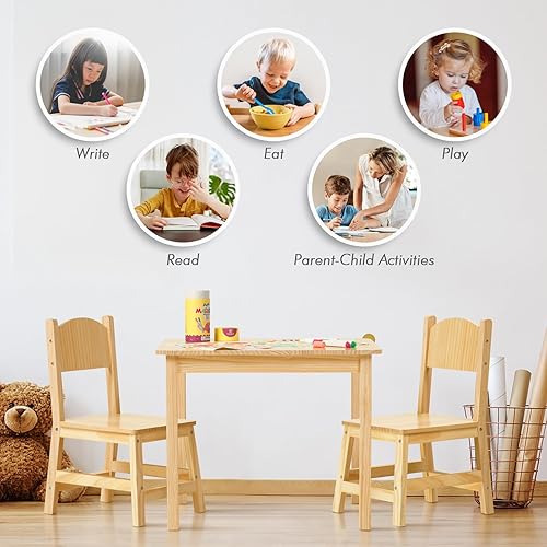 Miniatura 2 de OOOK Juego de mesa y silla de madera maciza para niños, estable y resistente, material fácil de limpiar, mesa y sillas para niños para sala de