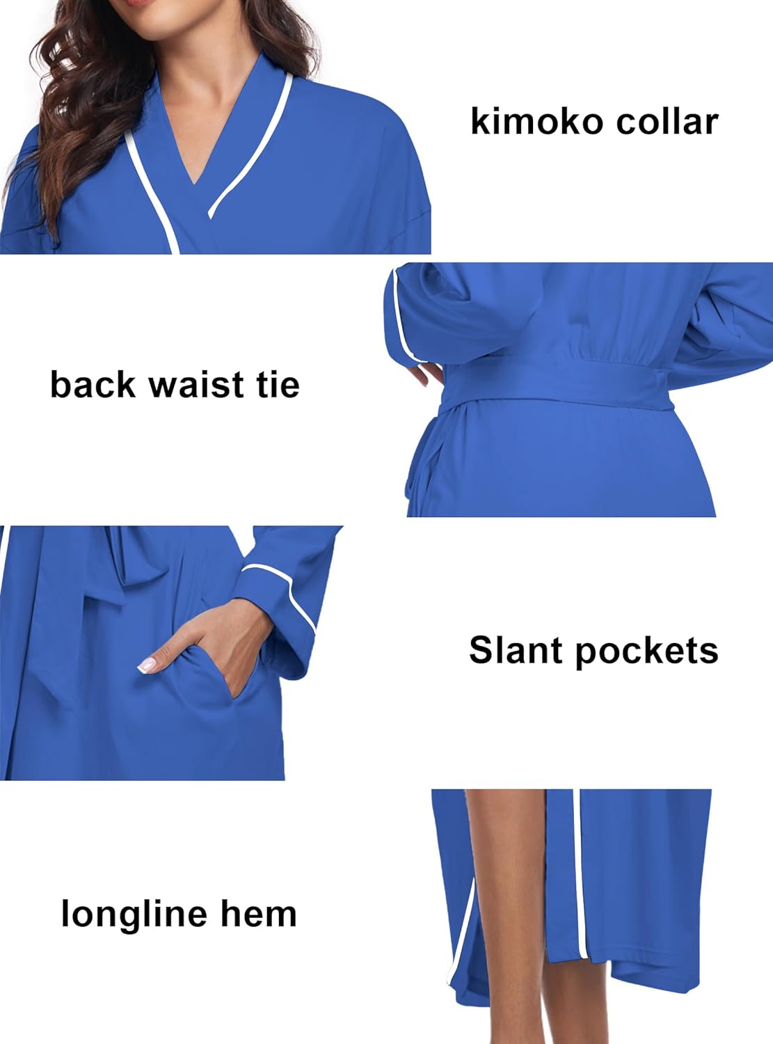 COLORFULLEAF Women's 100% Cotton Robes Lightweight Kimono Long Soft Bathrobe for Women with Pockets - Image 3