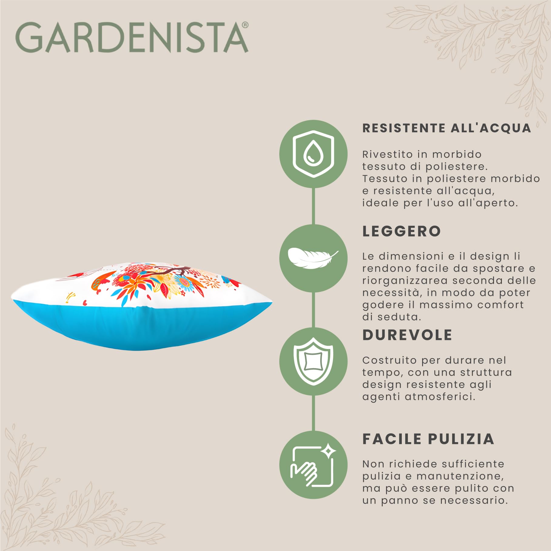 Gardenista Cuscini Decorativo per Esterni/Interni | Resistente all'acqua Stampato Federe Cuscini Divano con Riempimento | Leggeri Cuscino Scatter per Divano Giardino Sedia 45X45cm(Canto degli uccelli)