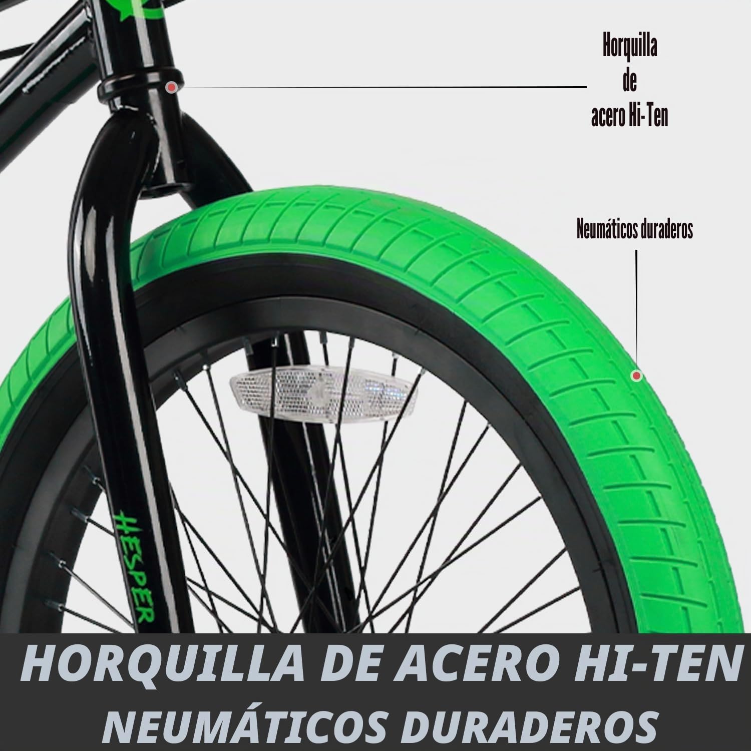 AVASTA Hesper - Bicicleta BMX Freestyle de 20 pulgadas para niños, con 4 reposapiés, bicicletas para niños de 6 a 14 años y principiantes, color negro con neumáticos verdes