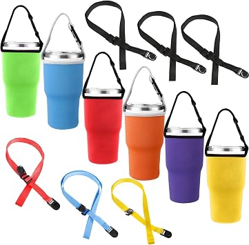 6 Pieces 30oz Tumbler Carrier Holder Pouch with Shoulder Strap Reusable Cup Holder Pouch Neoprene Insulator Cup Sleeve Cover Drinks Sleeve