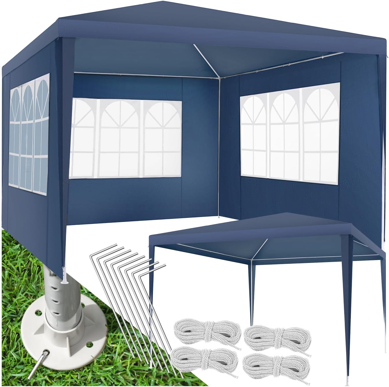 tectake® Gazebo da Giardino, Padiglione Esterno con Telaio in Acciaio, 3 Pannelli Laterali, Impermeabile, Resistente ai Raggi UV, 300 X 300 X 250 cm - Blu