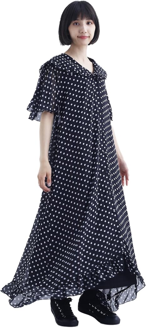 Amazon Co Jp メルロー Merlot ドット柄シアーワンピース77 Free ブラック 服 ファッション小物