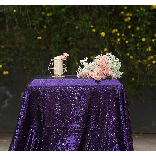 SquarePie Sequin Tablecloth Square Overlay Sparkly Table Cover for Party 50 x 50 Inch Purple