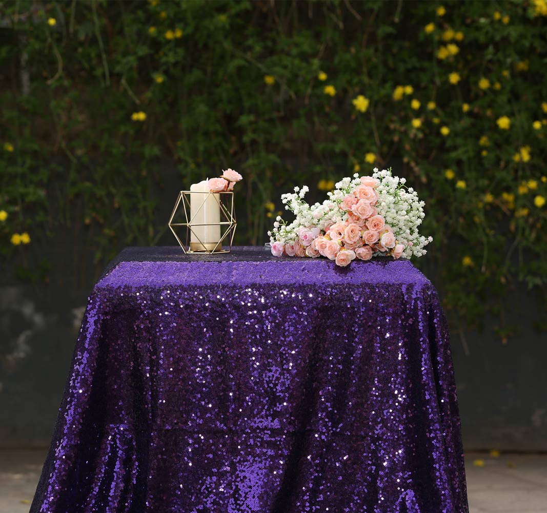 SquarePie Sequin Tablecloth Square Overlay Sparkly Table Cover for Party 50 x 50 Inch Purple