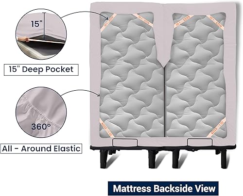 Miniatura 4 de SGI - Juego de sábanas flexibles divididas superiores para cama ajustable de 32 pulgadas, cabeza dividida, tamaño King, 1000 hilos, algodón egipcio