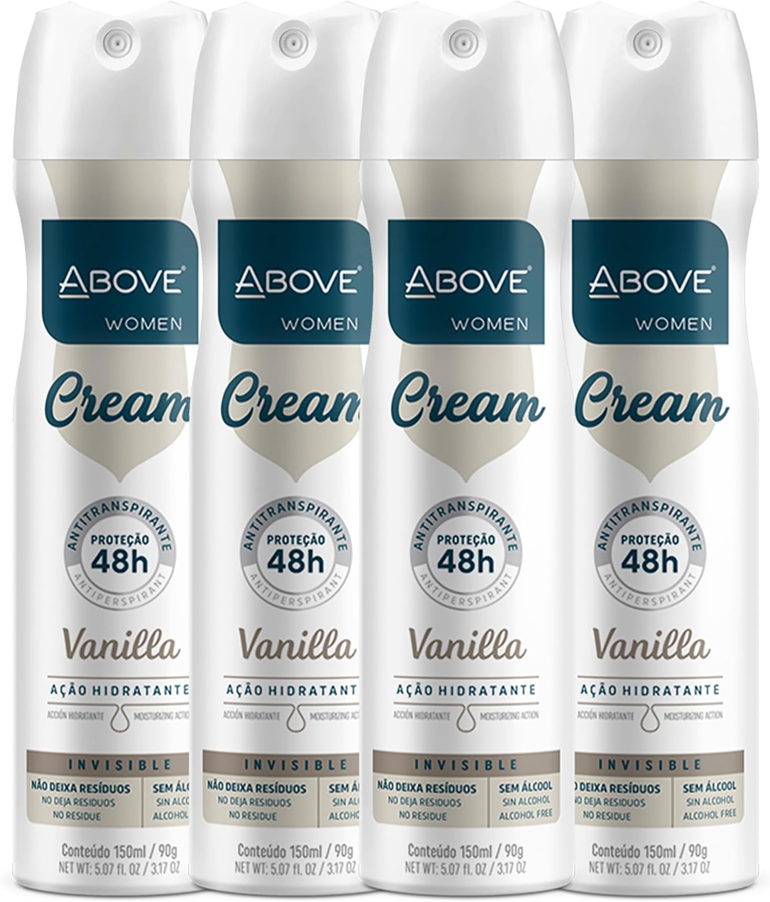ABOVE 48 Hours Cream Antiperspirant Deodorant, Vanilla, 4 Pc - Dry Spray Deodorant for Women - Antiperspirant Spray - No Stain - Cruelty-Free