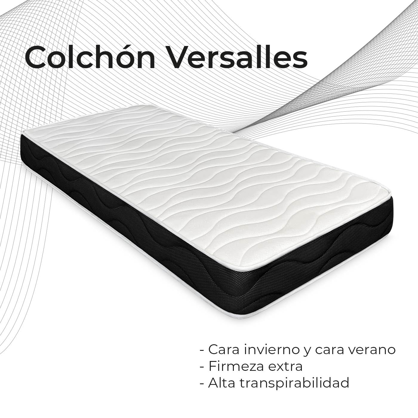 Somnia Descanso - Colchón Viscoelástico Versalles Reversible, con Viscosoft, Firmeza y Confort, Firmeza Media-Alta, Cara Invierno-Verano 90 x 190