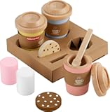 Wood Pretend Play Toy Coffee to Go Café Set&comma; 15-Piece Wooden Playset with Cups & Food for Preschool Kids Ages 3&plus; Years &ZeroWidthSpace;