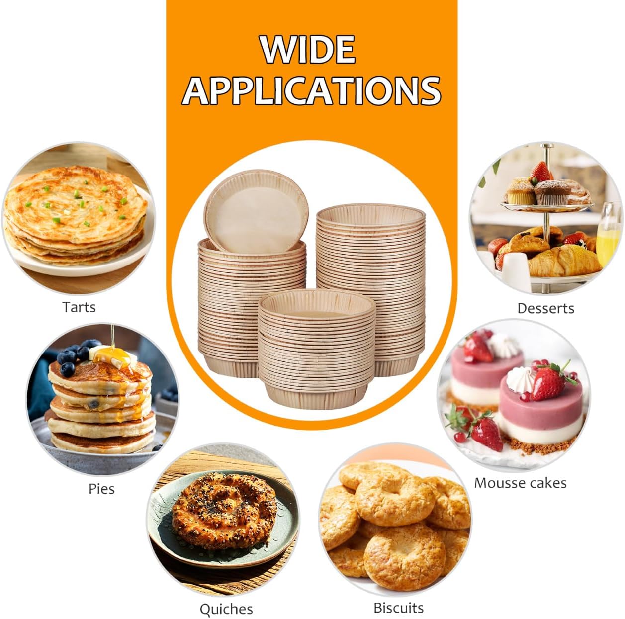 Hemoton Mini Tart Pans for Baking 4.33X3.62X0.90 Inch Disposable Paper Baking Cups Oven Microwave Safe Small Pie Pans for Tarts Pies Quiches Desserts and Home Bakery