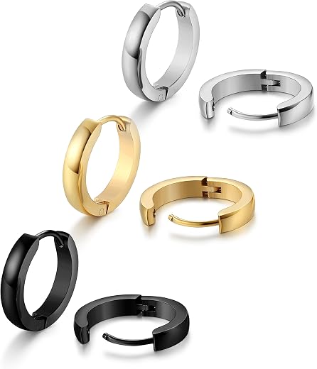 Jstyle Hypoallergenic Small Hoop Earrings for Men Women 316L Surgical Stainless Steel Gold/Silver/Black Hoop Earrings for ...