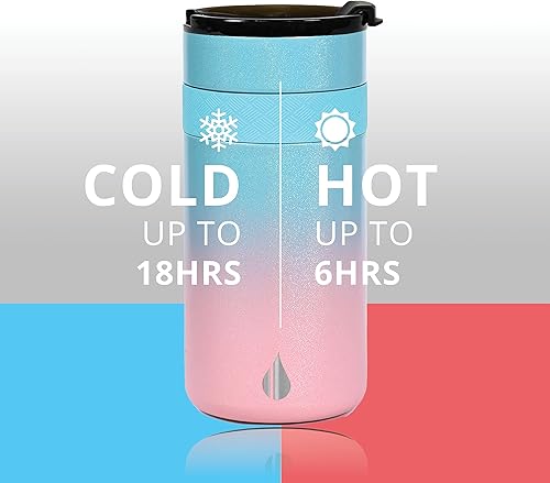 Miniatura 5 de Elemental Duo-Sip - Vaso de café 2 en 1 de 12 onzas, a prueba de fugas, con tapa abatible para enfriar latas delgadas, vasos aislados de triple