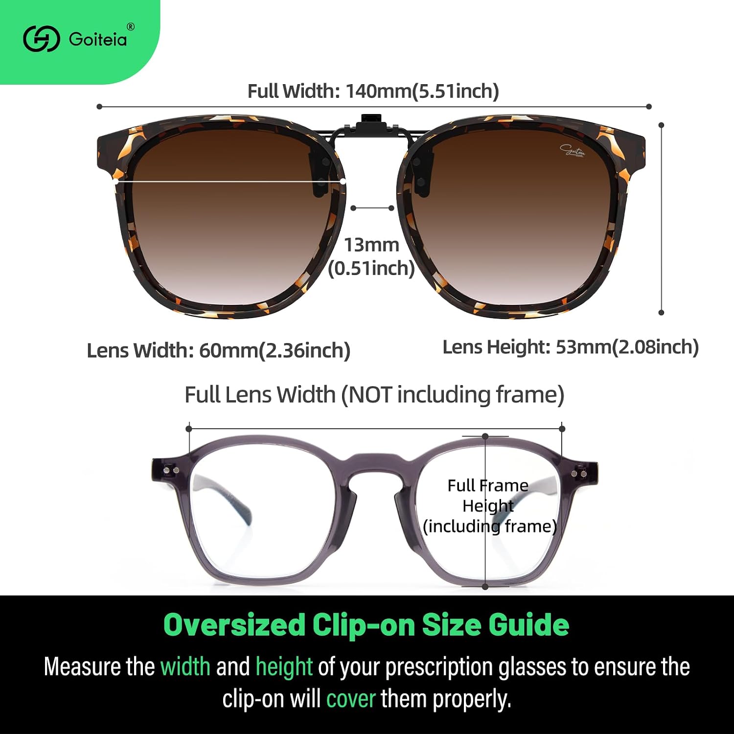 Goiteia Oversized Polarized Clip on Sunglasses over Prescription Glasses for Women Men, Round Stylish Framed Like Sunglasses
