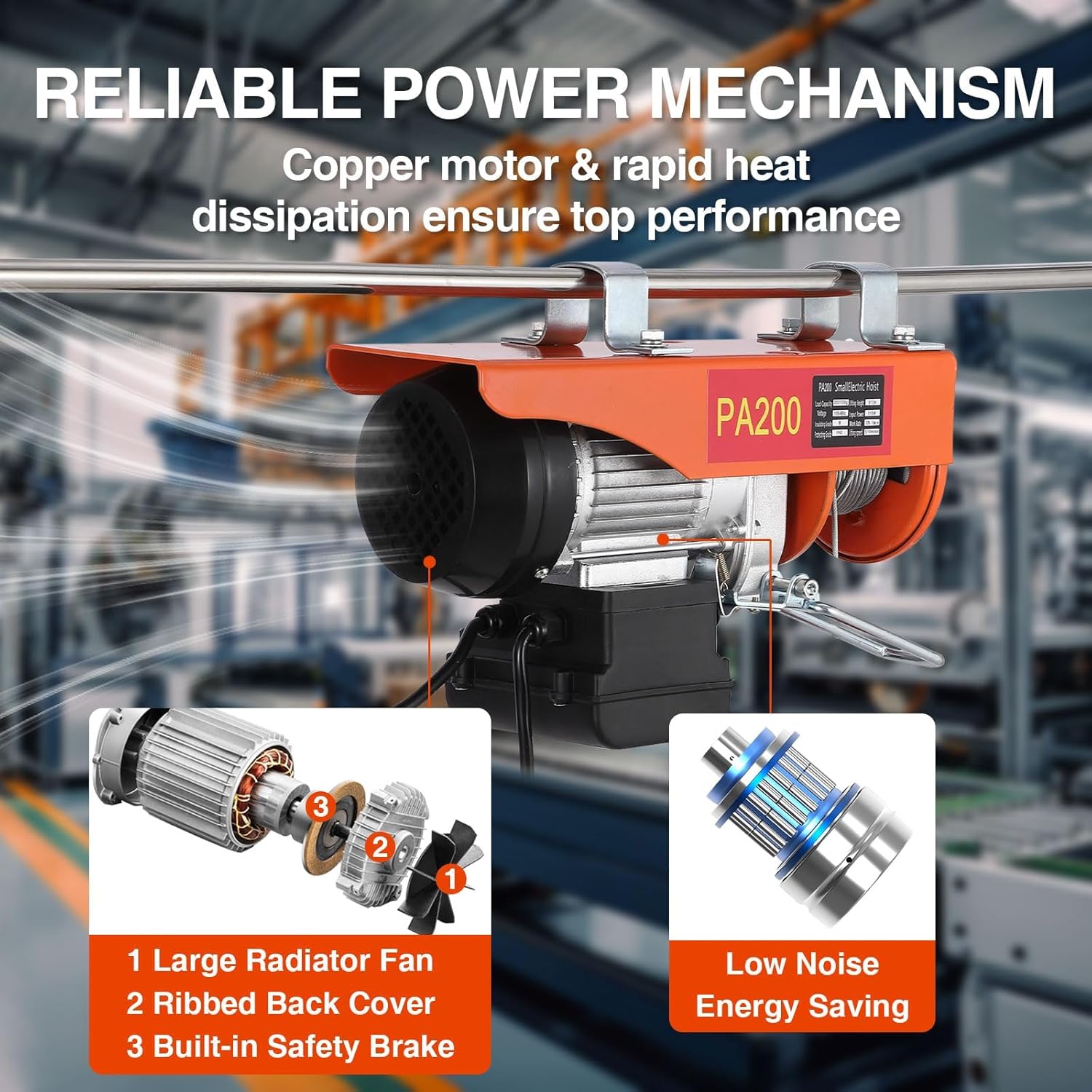 440 Lbs Electric Hoist, 6.5FT Double Slings Engine Lift Electric Hoist Crane, 460W 110V Electric Steel Wire Winch, for Garage Warehouses Factories
