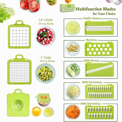 Miniatura 6 de Picador de verduras con tapa de contenedor, cortador de mandolina multifuncional para cocina, alimentos, cebolla, procesador de patatas, lechuga,