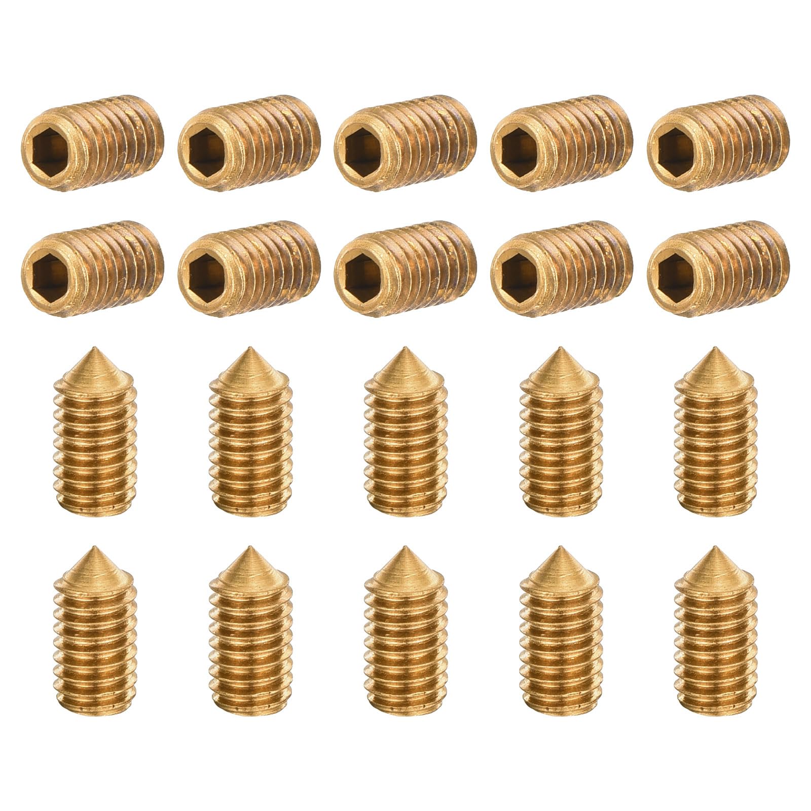 uxcell 20Pcs Set Screws M4x8mm Brass Cone Point Hex Socket Grub Screws for Machinery, Home Repairs, and Fixtures Gold Tone