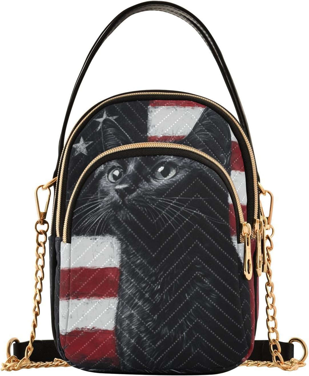 American Flag Black Cat Animal trendy womens crossbody purse with multi pockets hand bags for fall