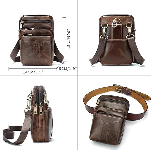 Miniatura 4 de Bolso de hombro para teléfono celular de cuero para hombre, cinturón para teléfono celular, bolsa de viaje de negocios, bolsa de mensajero