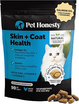 Cat Skin & Coat Supplement Crunchy Creamy Chews - Salmon Oil for Cats Omega 3 Itchy Dry Skin Relief - Feline Shedding Control - Biotin Vitamins for Indoor Cats Shiny Soft Coat 90-Day Supply