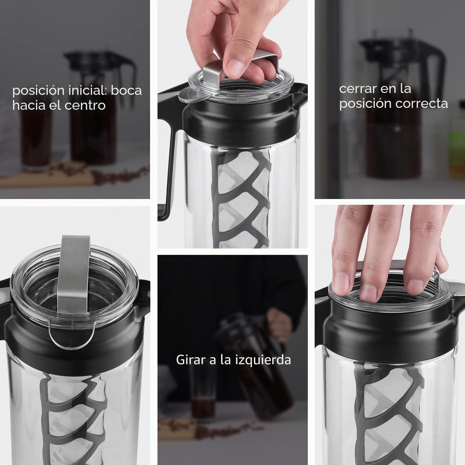 wedrink Cafetera de infusión en frío de 1,3 litros de vidrio de borosilicato, tetera para té helado, filtro de acero inoxidable y base de silicona antideslizante para preparar té y café