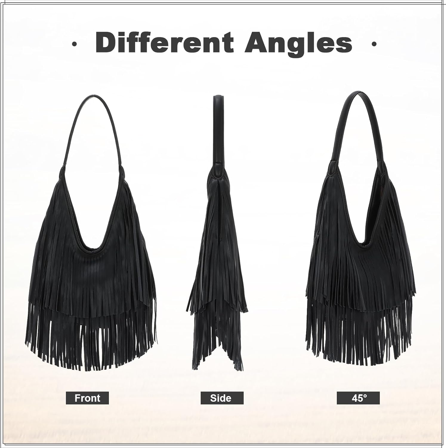 Fringe Hobo Purses for Women Vintage Black Fringe Shoulder Bag Western Tassel Handbags - Image 7
