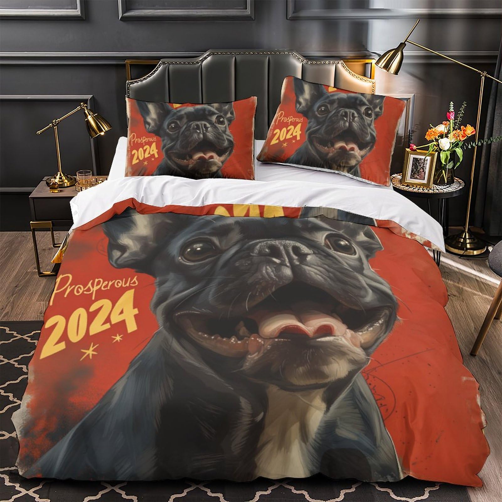 Stampato in 3D BullLuna francese Copertina Stampata Microfibra Disegnata Biancheria Da Letto Ipoallergenico Set 3 Pezzi,Double（200x200cm）, Per Ragazzi Adulti