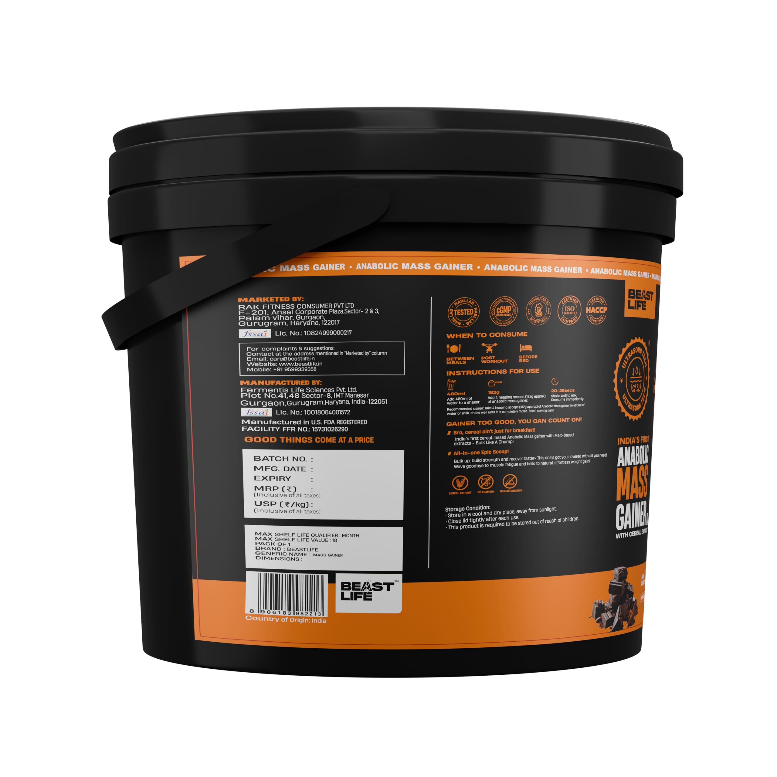 BeastLife High Protein Mass/Weight Gainer | 5 KG | Belgian Chocolate | NABL LAB Tested | For Muscle Gain & Fast Growth | Cereal-Based Formula, No Maltodextrin | India's #1 Cereal Based Bulk Gainer — Amazon image 7