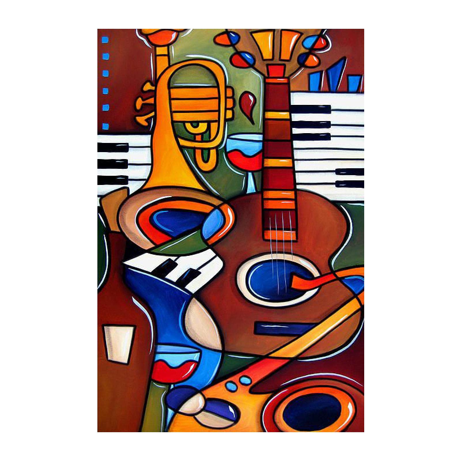 OUSHION ART Pintura abstracta moderna de la lona de la guitarra para el aula musical Carteles de la lona e impresiones Cuadros Cuadros de arte de la pared para la sala de estar 83x55cm sin marco