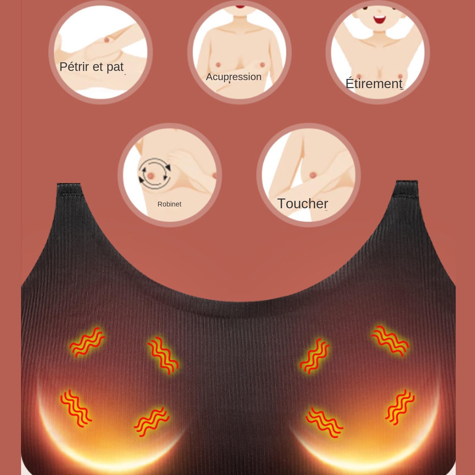 Massageur de Mamelons - Soutien-Gorge Massant Amplificateur de Volume | Brassière Chauffante Réutilisable 3 Programmes Portable pour Allaitement, Grossesse et Postpartum