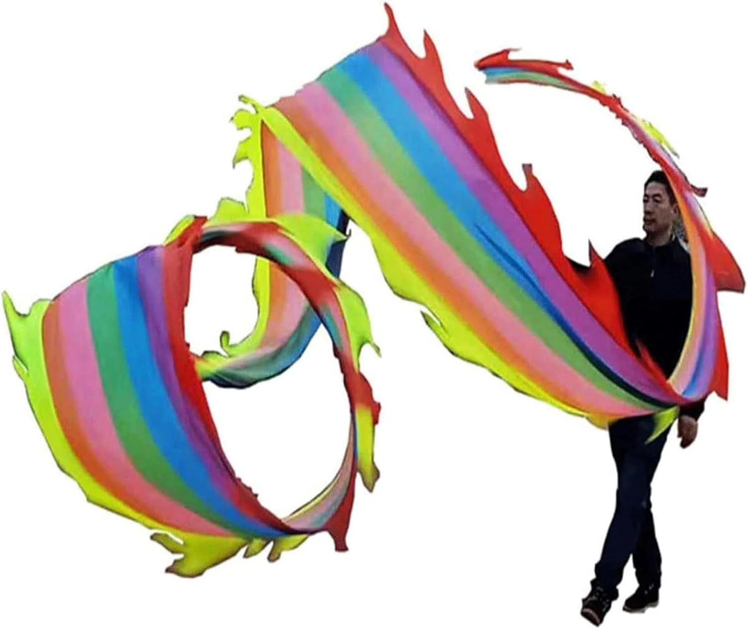 3D Dragon Ribbon Streamer w/Telescopic Rod Flinging Dragon Spiral Practice Ribbon Streamer Dragon Dance Outdoor Sports, 10M